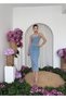 Women's Light Blue Midi Dress Strappy Square Neck Contrast Stitching Slim Fit Midi Denim Dress - 6