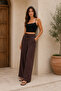Women's Button Detailed High Waist Soft Fabric Comfortable Fit Wide Leg Pants - 4