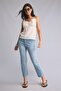 Cotton Crop Flare Fit High Waist Jean Pants - Light Blue - 4