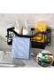 Kitchen sink sponge rack, wall-mounted kitchen sink storage rack, with drain tray, towel rack, and adhesive sponge holder (black).