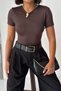 Crep Women's Metal Buckle Draped T-Shirt Viscose Lycra Single Jersey Slim Fit Basic T-Shirt - 7