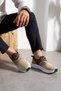 Ares Men's Beige Brown Lace-Up Lightweight Orthopedic Eva Sole Knitwear Walking Casual Sneaker Sports Shoes - 2