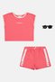 Toddlers Girl 3 Pcs Embroidered T-Shirt And Shorts With Sunglasses Set, Pink - 2