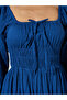 Blue Cotton Embroidered Smocked Midi Dress - 4