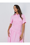 Pink Gathered Casual Shirt Midi Dress