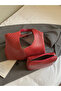 Red Textured Woven Shoulder Bag - 5