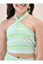 Girls Green Checked Halter Neck Top and Pants Set - 4