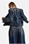 Women's Dark Denim 4W6-8 Belt Length Embroidery Detailed Design Napoleon Denim Jacket - 2