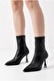 Non-Slip Sole Thin Heeled Stretch Zipper Detailed Women's Boots Black 9 cm