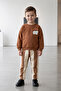Boy's Polar Bear Printed Two-Thread Brushed Striped Tracksuit Set