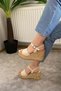 Women's Bery Cream Skin Single Tape High Padded Cork Sole Shoes & Sandals K-910 - 4