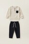 Collar Button Detail, Gray Fabric Cotton Black Boys' Suit - 3