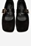 Jonas Black Suede Genuine Leather Women's Ballerina Shoes with Belt - 2