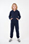 Girl's Plain Kangaroo Pocket Hooded Tracksuit Set - 4