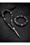 Aerolite Obsidian Natural Stone Rosary and Bracelet Set Medium Size Men's Premium Design