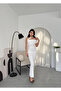 Women's White Midi One-Shoulder Asymmetrical Collar Gathered Slim Fit Evening Dress - 2