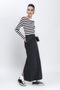 Women's Black Long Denim Pencil Skirt with Back Slit, Pockets and Button Detail - 5