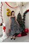 Women's Black Sequined Square Neck Strap Midi Length Flared Cut Event Dress - 6