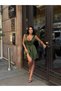 Women's Green Corset Detailed Satin Mini Dress Yel221694 - 5