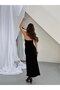 Women's Black Sandy Fabric Halter Neck Long Evening Dress Strapless Bodycon Night Gown - 4
