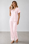 Silky Satin Short Sleeved Women's Pajama Set with Stone Accents - 3