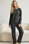 Anthracite Patterned Lycra Knitted Pajama Set26240336 - 2