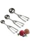 Stainless steel ice cream scoop 3-piece set with release mechanism, silver.