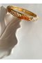 Steel Bracelet - Orange-Cream Colored Minelled Bracelet with Lotus Flowers - 7