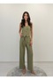 Noble Posture Buttoned Vest Belted Wide-Leg Khaki Trousers Set