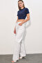 Women's Wide Leg Sequin Detailed Jeans 30124 - White - 3
