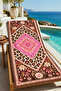 Bohemian Leopard Pink Geometric Kilim Motif Patterned 70X150 Beach Towel - Cotton Bath Towel - 2