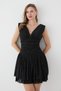 Black V-Neck Stoned Draped Mini Evening Dress - 2