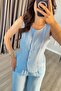 Women's Baby Blue Top and Bottom Set Sleeveless Buttoned Blouse Pants Set High Waist Wide Leg Plain Textured - 3