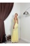 Women's Yellow Strapless Sweetheart Neckline Lace Detailed Fish Cut Maxi Event Dress - 4