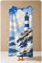 Dramatic Lighthouse Stormy Ocean Wave Pattern 70X150 Beach Towel - Cotton Bath Towel - 4