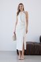 Ecru Gold Buckle Detailed Halter Neck Midi Dress