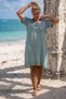 Mint Pool Collar Short Sleeve Lined Lace Robe Dress with Lace Hem Cotton Woven Dress 107 60 - 3