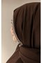 Designed Evening Dress with Silver Color Stripes and Stones Around the Shawl - Dark Brown