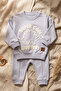 Dino Adventure Embossed Printed Baby Boy Tracksuit Set - Cotton Gray Two-Piece Top and Bottom Set - 4