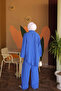 Cobalt Blue Shirt Collar Tunic Pants Suit - 5