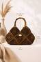 Women's Brown Straw Bag Knitted Handmade Bamboo Handle Bohemian Handbag - 5