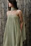 Green Scarf and Stone Decorated Long Dress Per3458 - 3