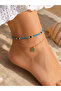 Turquoise Beaded Clover Charm Double Women's Anklet