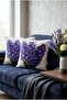 Decorative Hyacinth Flower Printed Digital Printing Floral Pattern Throw Pillow Cover with Piping Detail, Pack of 2 - 5
