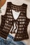 Women's Brown Hand-Knitted Mesh Vest – Front-Tie Bohemian Summer Vest