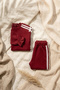 Burgundy and White Striped Ribbon Detailed Cotton Tracksuit Set for Baby Girls and Children - Soft Textured Two-Piece Set - 5