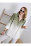 Women's Khaki Ecru Gradient Ombre Linen Textured Bohemian Tunic Oversize Casual Summer Beach Shirt - 4