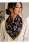 Women's 70X70 cm Navy Blue Purple Floral and Butterfly Patterned Satin Scarf