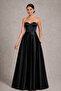 Wide Belted Noble Posture Black Satin Long Flared Skirt