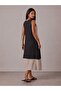 Women's Black and Beige Combination Modal Sleeveless Dress with Pockets - 3